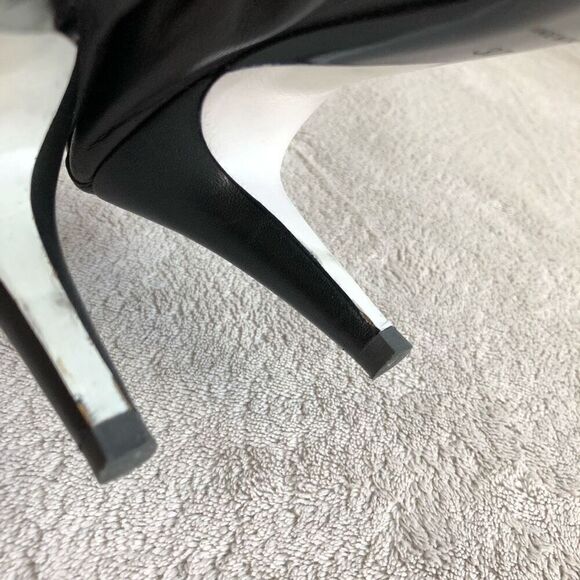 Vintage Chanel Black Cap Toe Leather Elastic Heeled Pumps - Picture 13 of 14
